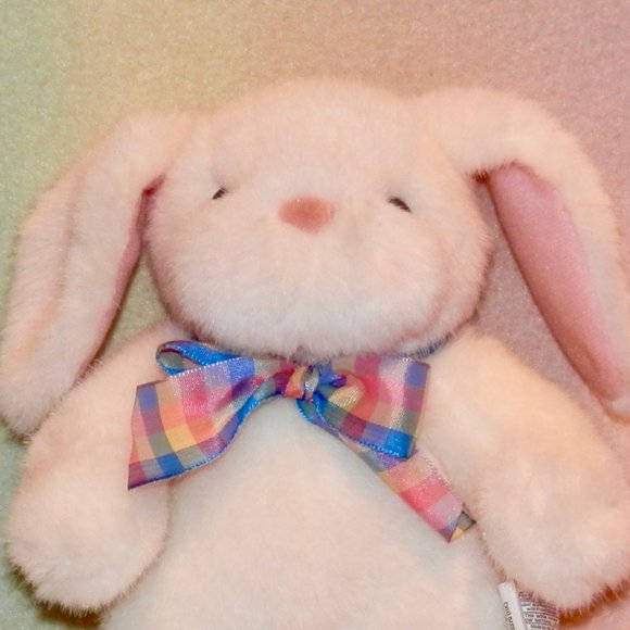 HALLMARK WHITE LONG EAR PLUSH BUNNY * BROWN EYES * PINK NOSE * 9 IN TALL * - Picture 2 of 3